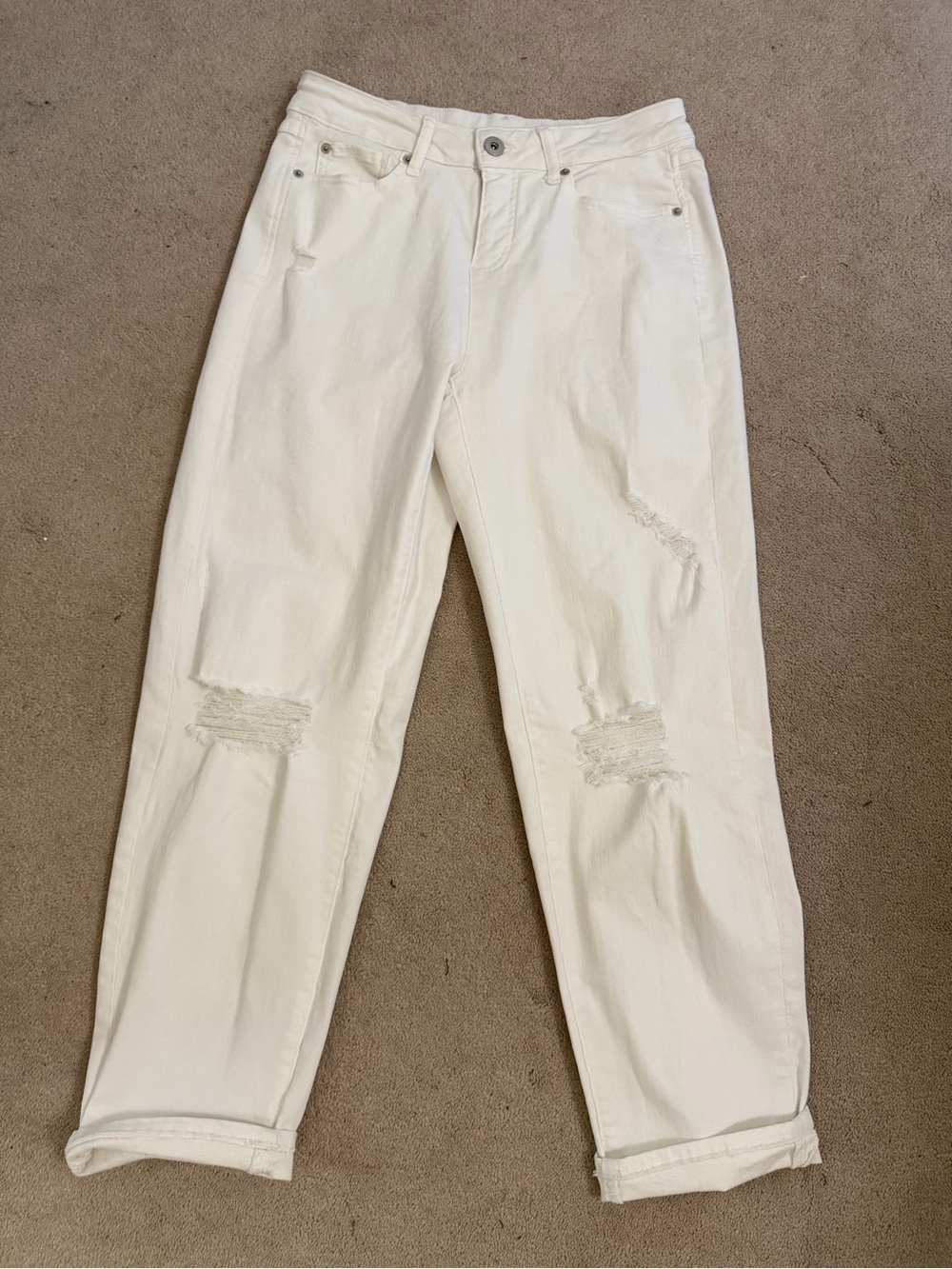 INC International Concepts White Denim Mid Rise Boyfriend Jeans